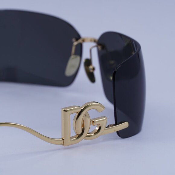 Dolce & Gabbana DG2319 02/87 Sunglasses Gold Rectangle Frame, Dark Grey Lenses